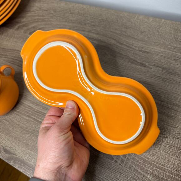 Fiesta Tangerine Sugar Bowl and Creamer Set with Tray Homer Laughlin RETIRED - Picture 6 of 6